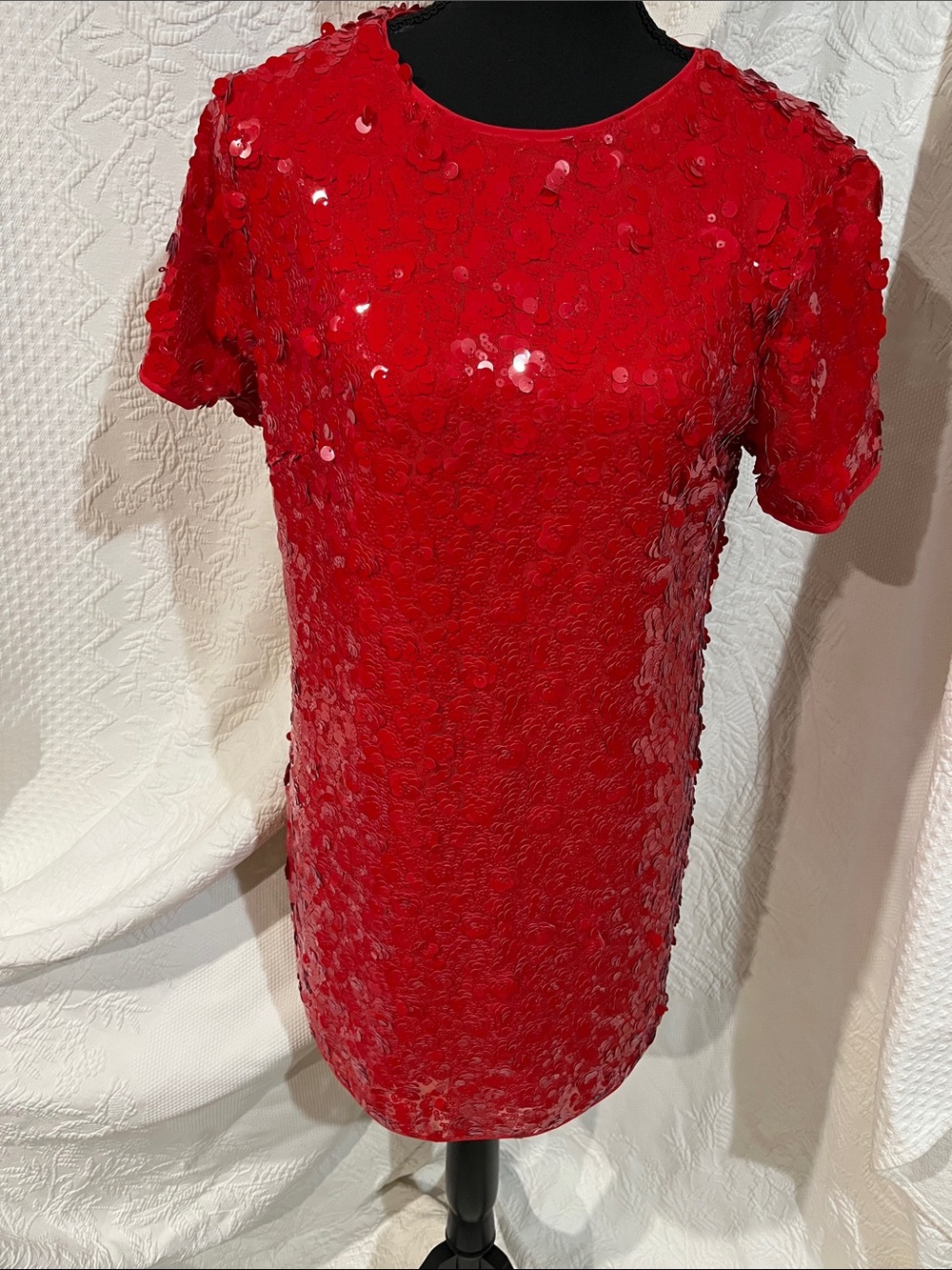 Loft Red Sequin‎ Short Sleeve Shift Dress, size small, new with tags
